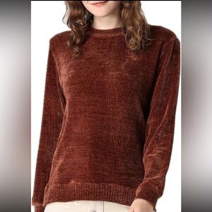 Sofie e Women's Velvet Sweater - Rich Brown. Size:L